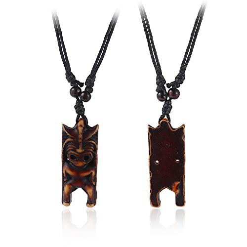 Pingyongchang Hawaiian Tiki Resin Protection Amulet Lucky Pendant Necklace Cute Caved Satue Adjustable Rope Chain Handmade Vintage Jewelry for Mens Women2