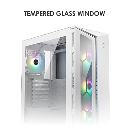 Msi Mpg Gungnir 110R White - Premium Mid-Tower Gaming Pc Case - Tempered Glass Side Panel - Argb 120Mm Fans - Liquid Cooling Support Up To 360Mm Radiator - White Color Case #TOP2