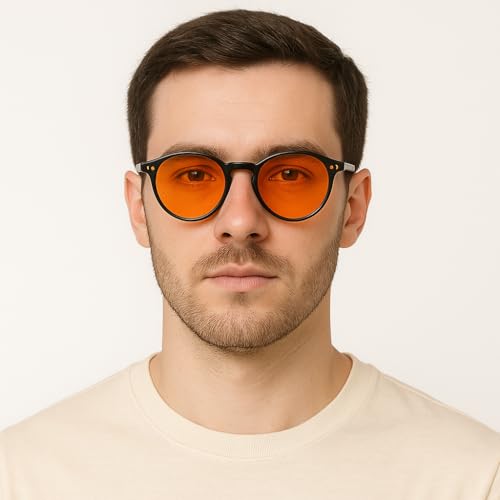 Image of Premium Amber 100% Blue Light Glasses-100% UV&Blue Light Blocking-Sleep Better,Reduce Eye Strain -Ideal for TV,Gaming and Computer Use-Unisex-Comfortable Design-Round