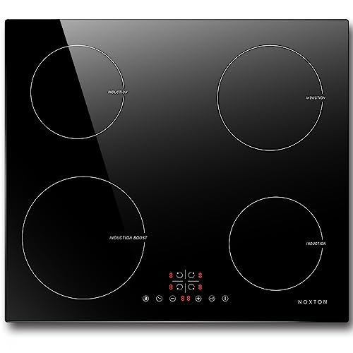 Piano Cottura A Gas Noxton 4 Fuochi 60 Cm | 7800W, Vetro Nero, Con Kit GPL E Spina, Sicurezza Termocoppia