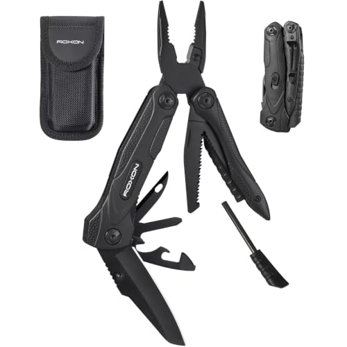 Image of Roxon 14-in-1 Multitool Pliers with Fire Starter,Lightweight Portable | Stainless Steel Folding Pocket Knife Multi Tool Set for Camping Hiking Survival EDC, Outdoor Gear with 25-Year warranty