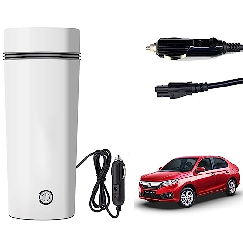Image of Oshotto 12V Portable Electric Kettle Cup Stainless Steel Electric Kettle Auto Shut-off For Travel Camping, Road Trip Compatible with Honda Amaze (2018-2026) (350ml) - White
