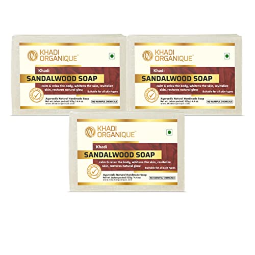 Image of Khadi Organique Handmade Sandalwood Soap With Essential Oil Pack Of 3