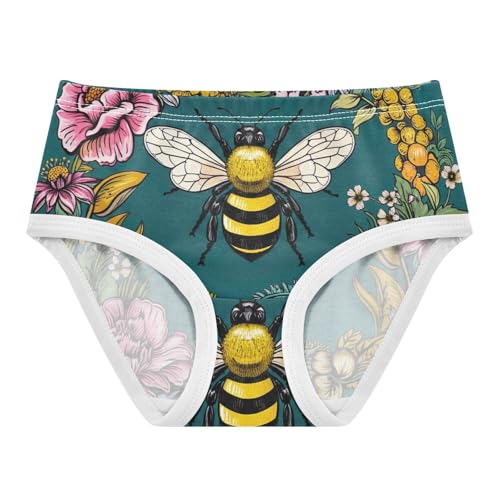 Cotton Girls Underwear Toddler Vintage Bee Floral Dark Green Girl Panties Cute Bright Briefs Undies Kids 2t