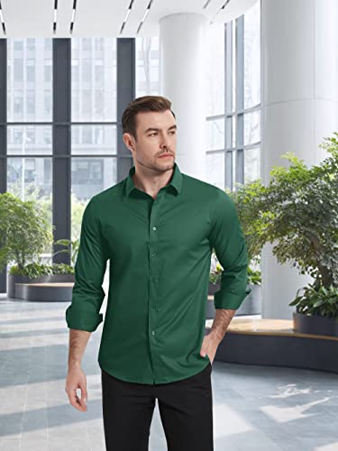 Tacvasen Dress Shirts Mens Button Up Casual Business Wrinkle-Free Long Sleeve Slim Fit Dress Shirts For Men Dark Green #TOP2