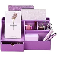 Purple Psychedelic Cube Desk Organizer Office with 5 Compartments + Drawer/Desk Tidy Caddy/Pen Holder/Multifunctional Organizer, Office Decor for Women