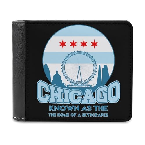 Chicago Skyscraper Bi-fold Men's Wallets with 6 Card Holders Slim PU Leather Purse Outdoor Money Clip