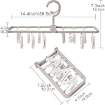 YOUOWO Clothes Drying Hangers 2Pack Grey Foldable with 12 Detachable Clips | 360° Rotatable Hook,For Socks Drying Towels Bras Clothes Gloves