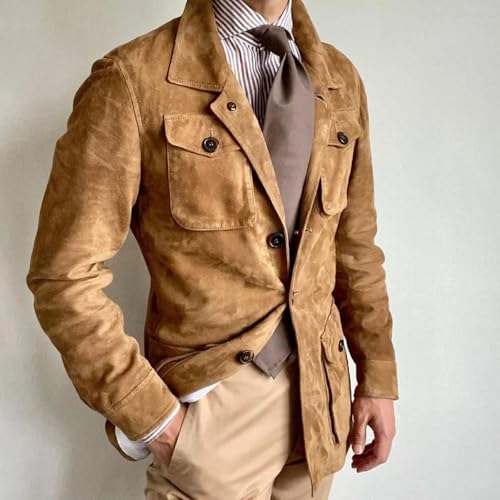 Mens Suede Leather Blazer 3 Button Coats Slim Fit Suit Jacket for Wedding Prom3