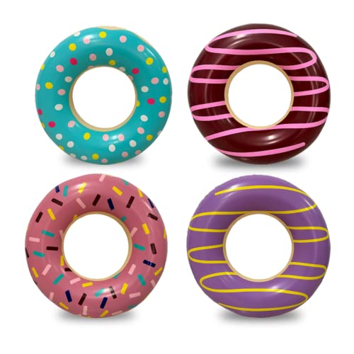 Donut Pool Floats Kids & Adults 30" (4 Pack) Floaties For Swimming Pool, Donut Inflatables For Party Decorations & Props By 4E's Novelty #TOP5
