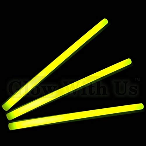 Glow Sticks Bulk Wholesale, 10 12â€ 15mm Dia. Yellow Industrial Grade Jumbo Light Sticks, Bright Color, Glow 14 Hrs, Safety Glow Stick 3yrs Shelf Life, Ideal for Camping & Emergency, GlowWithUs Brand
