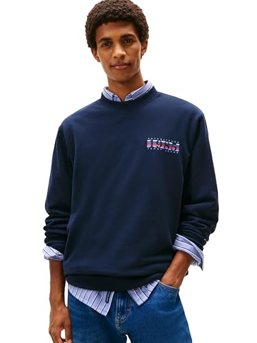 Tommy Jeans Moletom masculino regular DNA Play com gola redonda, Dark Night Navy Pequeno