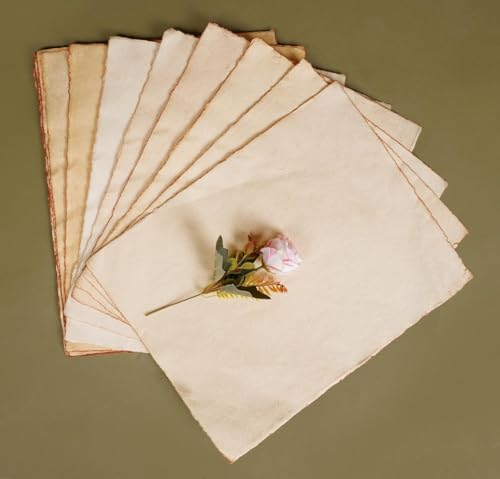 Image of Handmade Deckle Edge Paper - 20 Sheets, 6.5 x 9.5 Inch Vintage Cotton Rag | Perfect for Rustic Wedding Invitations, Calligraphy, Journaling & Craft Projects