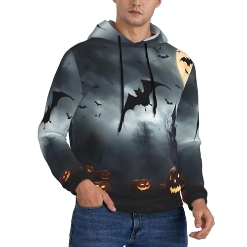 Sweat à capuche imprimé chauves-souris noir pour homme adepte de vêtements amples