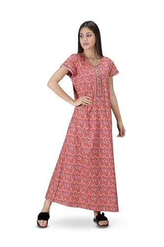 Image of NIHSAMAH Cotton Nighty for Women with Pocket, Premium Printed Long Nighty | Comfortable & Fancy Sleepwear /Nightwear