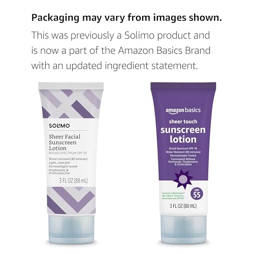 Amazon Basics Sheer Facial Sunscreen SPF 55, UVA/UVB Protection, Water Resistant (80min), Formulated without Octinoxate & Oxybenzone, 3 fl oz (Pack of 1) (Previously Solimo) - Image 3