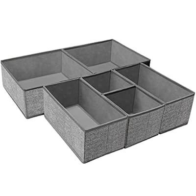 Criusia Foldable Underwear Drawer Organizer, Closet Dividers, Storage Box for Clothes, Socks (6 Bins, Gray)