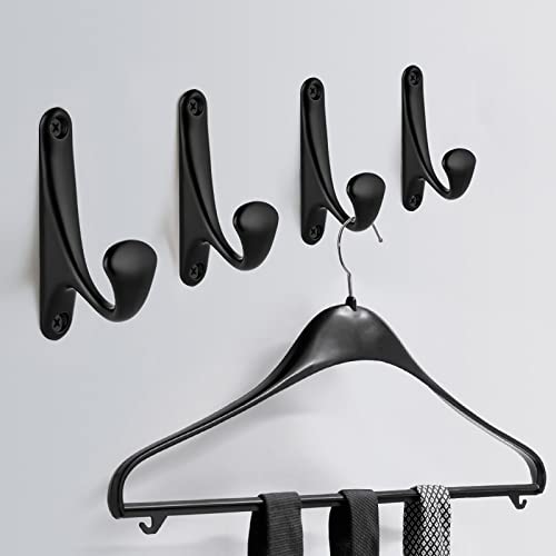 Ugbaba Coat Hooks, Heavy Duty Towel Robe Clothes Hooks For Hanging, Wall Hooks Holder For Bathroom Kitchen Closet Cabinet Door Garage Hotel, Wall Mounted Hanger Rack,4 Packs(Black) #TOP1