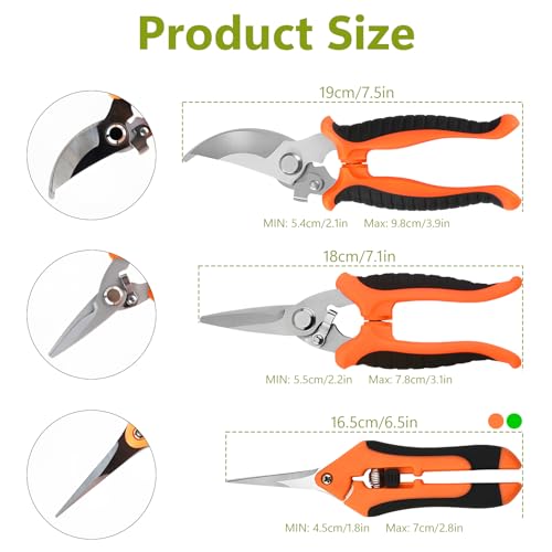 4 Pack Pruning Shears Set, WATUNID Stainless Steel Garden Clippers with Safety Lock, Professional Handheld Pruner Shears, Branch Cutters Tree Trimmer Garden Scissors Kit for Flowers and Small Garden - Image 3