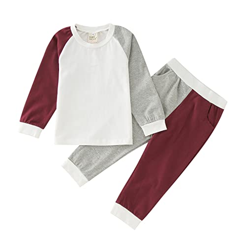 Girls Boys Cotton 𝐏a𝐣ama Set Color Block Sl𝐞epwear 𝗦nug Fit 𝐏ajamas Kids Crewneck Tops and Pants Soft Loung𝐞wear