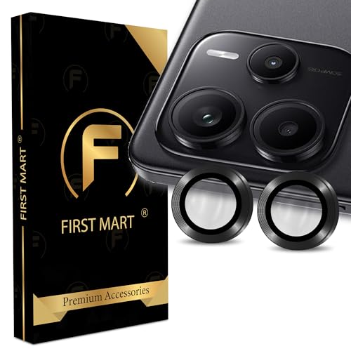 Image of FIRST MART Black Camera Ring Guard Protector for Redmi Note 14 | Tempered Glass with Metal Alloy Rings, HD Clear, Scratch Resistant, Case-Friendly | Pack of 1