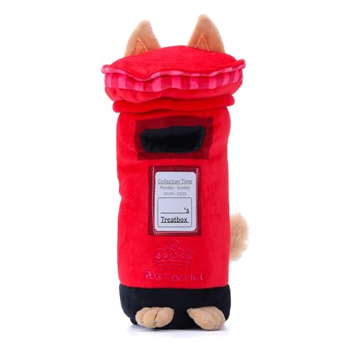 Woof² British Postbox Treat-Dispensing Soft Plush Squeaky Pet Toy - Iconic UK Enrichment Gift, Durable Cute & Fun Toy for Interactive Play, Hide Food for Nose-Work Puzzle, Small Medium Dogs