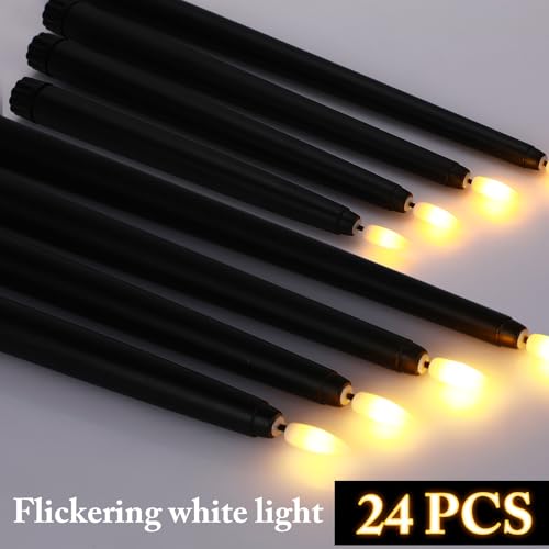 Image of Rossesay 48 Pcs Flameless LED Taper Candles Battery Operated Candles 4 Sizes of 8.5'', 9.65'', 10.83'', 12.8'' Flameless Candlesticks Flickering for Halloween Christmas Church Wedding(Black)