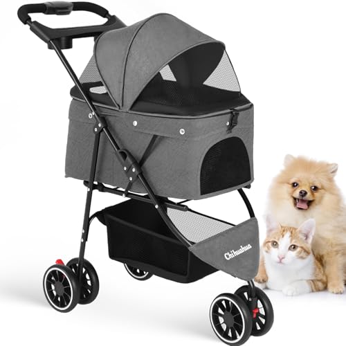Pet Stroller 3 Wheels Grey