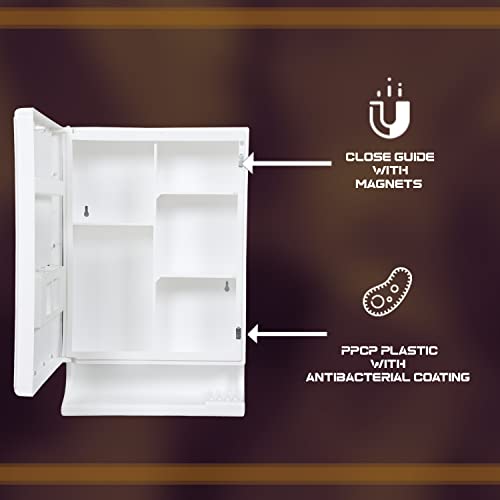 Image of Happer Plastic Premium Multipurpose Wall Mounted Storage Cabinet with Mirror (White) (Pack of 2)