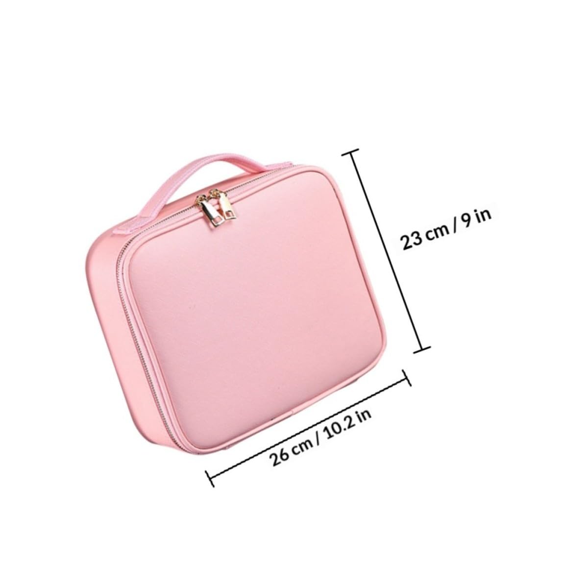 Neceser de Maquillaje Portátil Grande en Cuero PU Rosa con Divisores