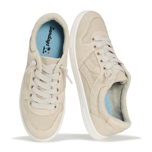 Image of Sundays Canvas Sneakers Women - Memory Foam Insole with Breathable Canvas Shoes for Women Footwear - Non-Slip with Lightweight and Comfortable Womens Sneakers