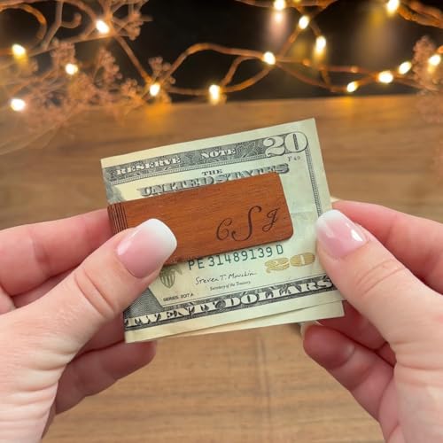 Personalized Natural Wood Money Clip • Best Dad Ever Father's Day Gift • Meaningful Gift for Dad • Custom Engraved Card & Cash Holder for Dad with Child's Handwriting • Actual Photo, Monogram, Date4