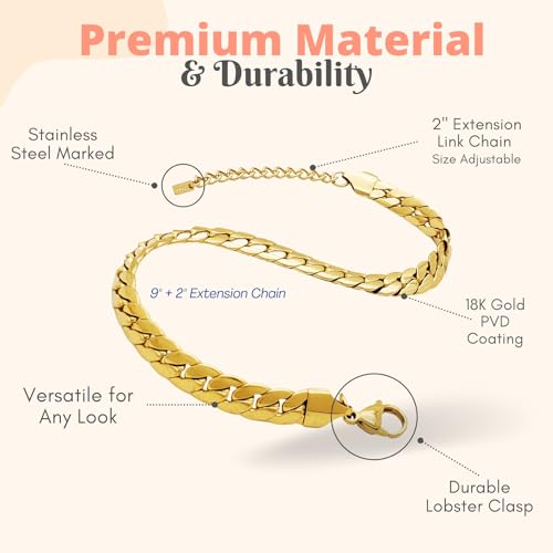 Stainless Steel Cuban, Rope Chain Anklet for Women Adjustable Ankle Bracelet Waterproof Beach Fashion3