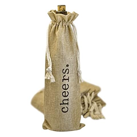 Burlap Wine Bag - 12 Jute Wine Bottle Gift Bags with Drawstring and "Cheers" Print - Gifting Supplies for Wedding, Party Favors, Christmas, Holiday and Wine Tasting Party (Brown, Cheers) Cover