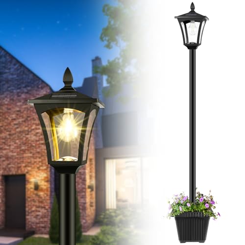 Derynome 72' Solar Outdoor Light with Planter,Waterproof Solar Post Lamp Ligts, Garden Lights for Backyard, Pathway, Patio,Lawn, Driveway Decor