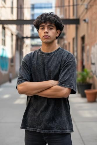 Image of boffi ... 100% Cotton Oversized T-Shirt Unisex Drop Shoulder Dye Washed Street Look Black Pack of 1