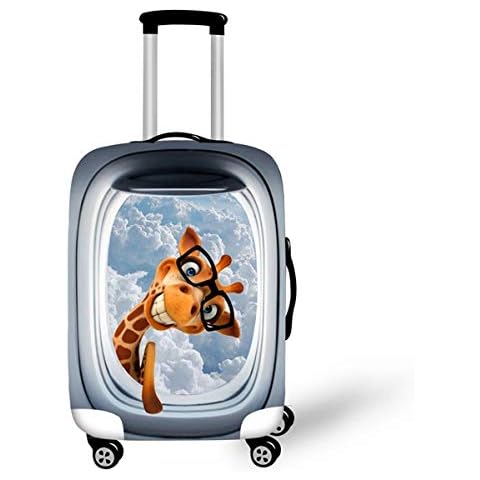 Surwin 3D Print Trolley Case Protective Cover Elastic Anti-Scratch Dustproof Luggage Sleeve Cover Premium Travel Suitcase Protector Elasticized Washable (Glasses Giraffe,L (26-28 inches)) Cover