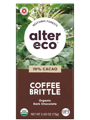 Alter Eco Organic Coffee Brittle Chocolate Bar 2.65 oz (75 g) with 70% Cacao