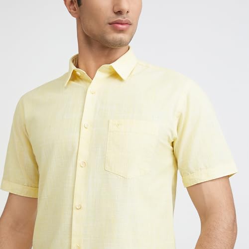 Image of Park Avenue Men's Pure Cotton Chambray Pattern Slim Fit Ainsley Collar Half Sleeve Casual Shirt
