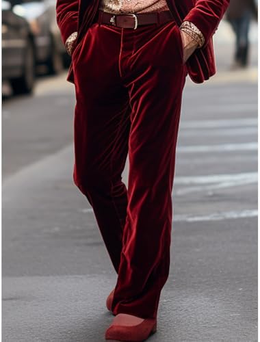 VENNYNG Men's Dress Pants Velvet Trousers Casual Straight Leg Business Daily Holiday Black Navy Burgundy2