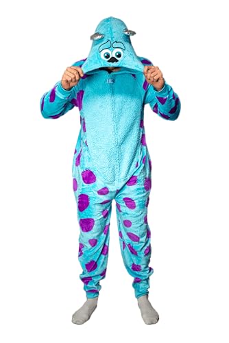 MJC Monsters Inc. Sulley Fleece Zip Up Jumpsuit Adult Halloween Costume Cosplay One Piece Union Suit Officially Licensed (3X-Large)