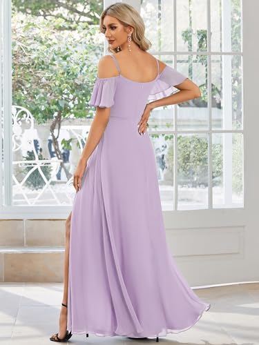 Image of Ever-Pretty Women's Formal Dresses Off Shoulder Short Sleeve Split A-Line Floor Length Bridesmaid Dresses 0237