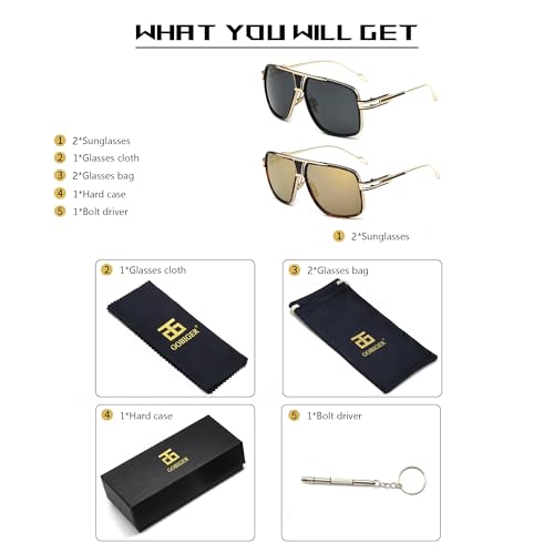 Image of Aviator Sunglasses for Men Retro Fashion Gold Oversized 70s shades