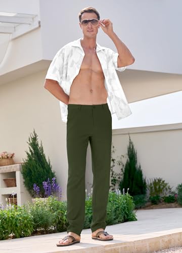 Image of Willit Men's Linen Pants Casual Linen Dress Pants Beach Summer Lightweight Trousers 28 inch 30 inch 32 inch