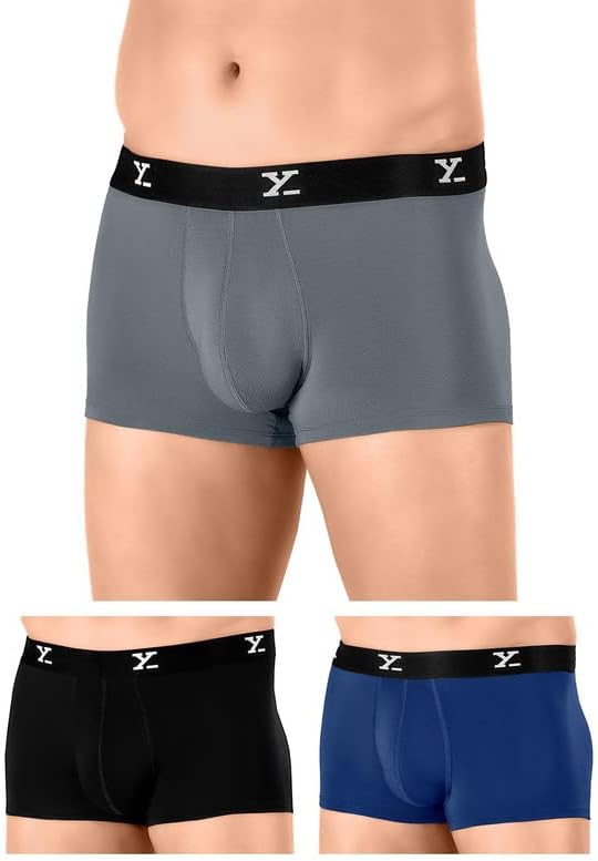Men's Micro Modal Trunks - Ace Underwear for Men Pack of 3 (M; Twilight Blue+Black+Grey)