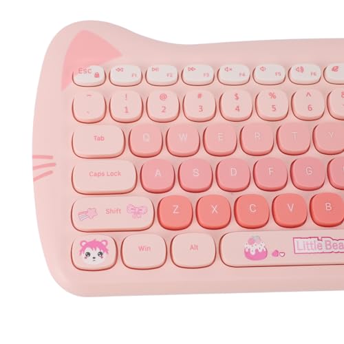 2,4 G Kabellose Tastatur und Maus-Kombination, Niedliche Retro-Tastatur mit Runden Tastenkappen, 84 Tasten Schreibmaschinentastatur und 4 Tasten Maus-Set für PC Laptop (PINK) – Bild 8