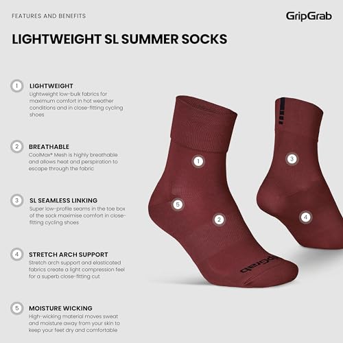 Image of GripGrab Lightweight SL Summer Cycling Socks - 2 Lengths, Road & Gravel | Breathable Coolmax mesh, stretch arch support, short ~3.5 in or tall ~6 in cuff - road, MTB, gravel & indoor biking