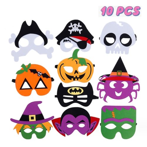 HOVUK 6 maschere in feltro per Halloween, zucca strega, gatto nero, maschera in feltro con cinghia regolabile, maschera in feltro per dolcetto o scherzetto, maschere in feltro morbido con vestibilità