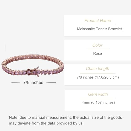 14K Rose Gold Tennis Bracelet Embellished with Pink Moissanite Gem Stones, A Perfect Women's Gift2