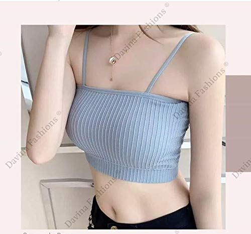 DAVINA FASHIONS Camisole Sports Yoga Tank top with Straps for Women's and Girls Free Size (26 to 34 Bust-Size) (Removable Pad) (Standard, Pink Linning + Grey Linning((Pack of 2), Free Size) 1